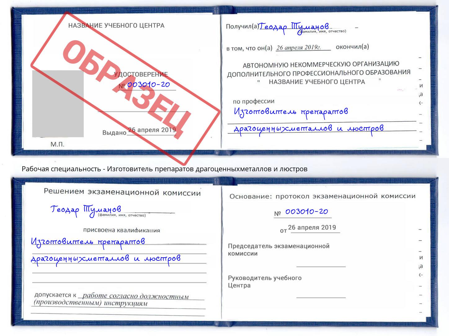 Изготовитель препаратов драгоценныхметаллов и люстров Котовск