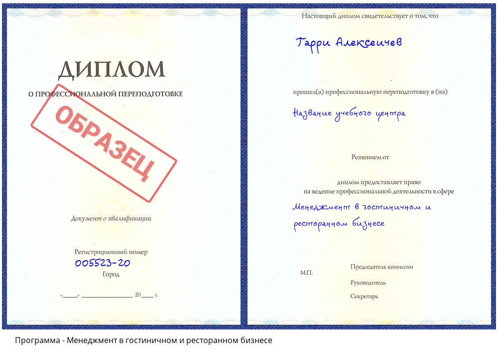 Менеджмент в гостиничном и ресторанном бизнесе Котовск