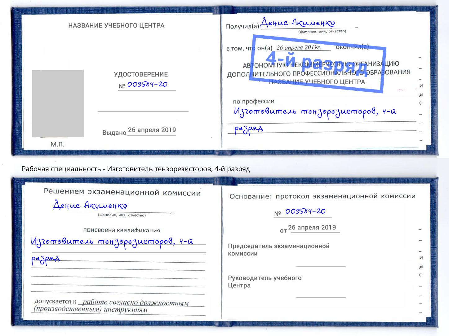 корочка 4-й разряд Изготовитель тензорезисторов Котовск