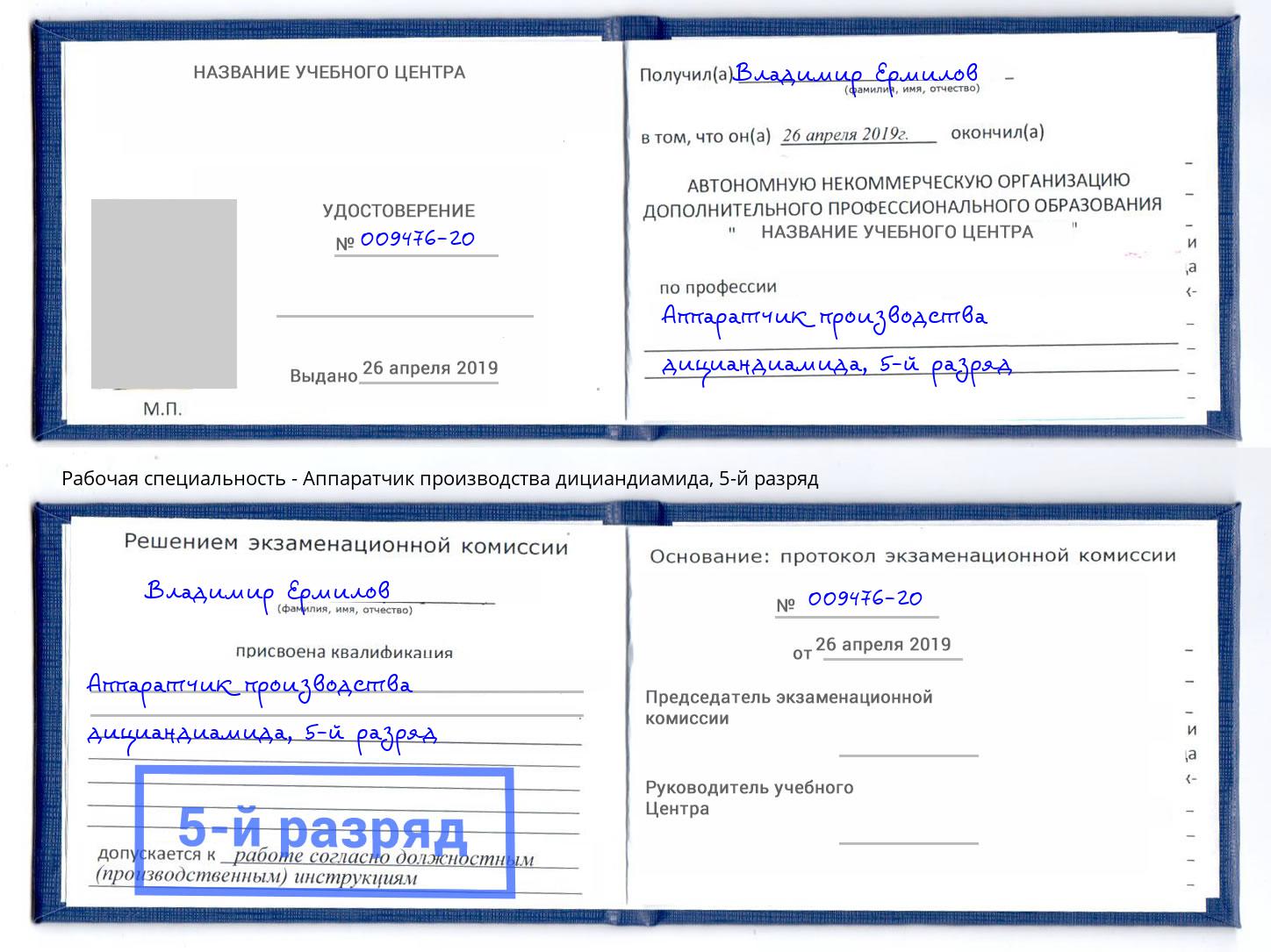 корочка 5-й разряд Аппаратчик производства дициандиамида Котовск