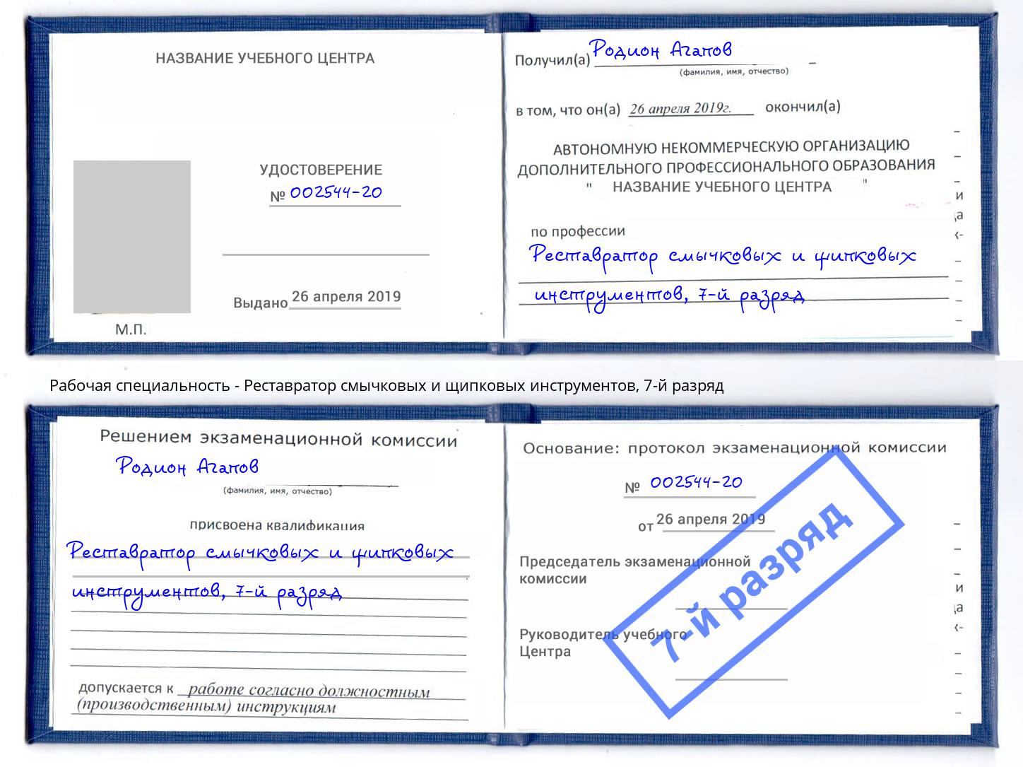 корочка 7-й разряд Реставратор смычковых и щипковых инструментов Котовск