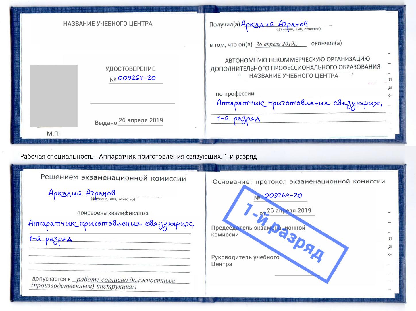 корочка 1-й разряд Аппаратчик приготовления связующих Котовск