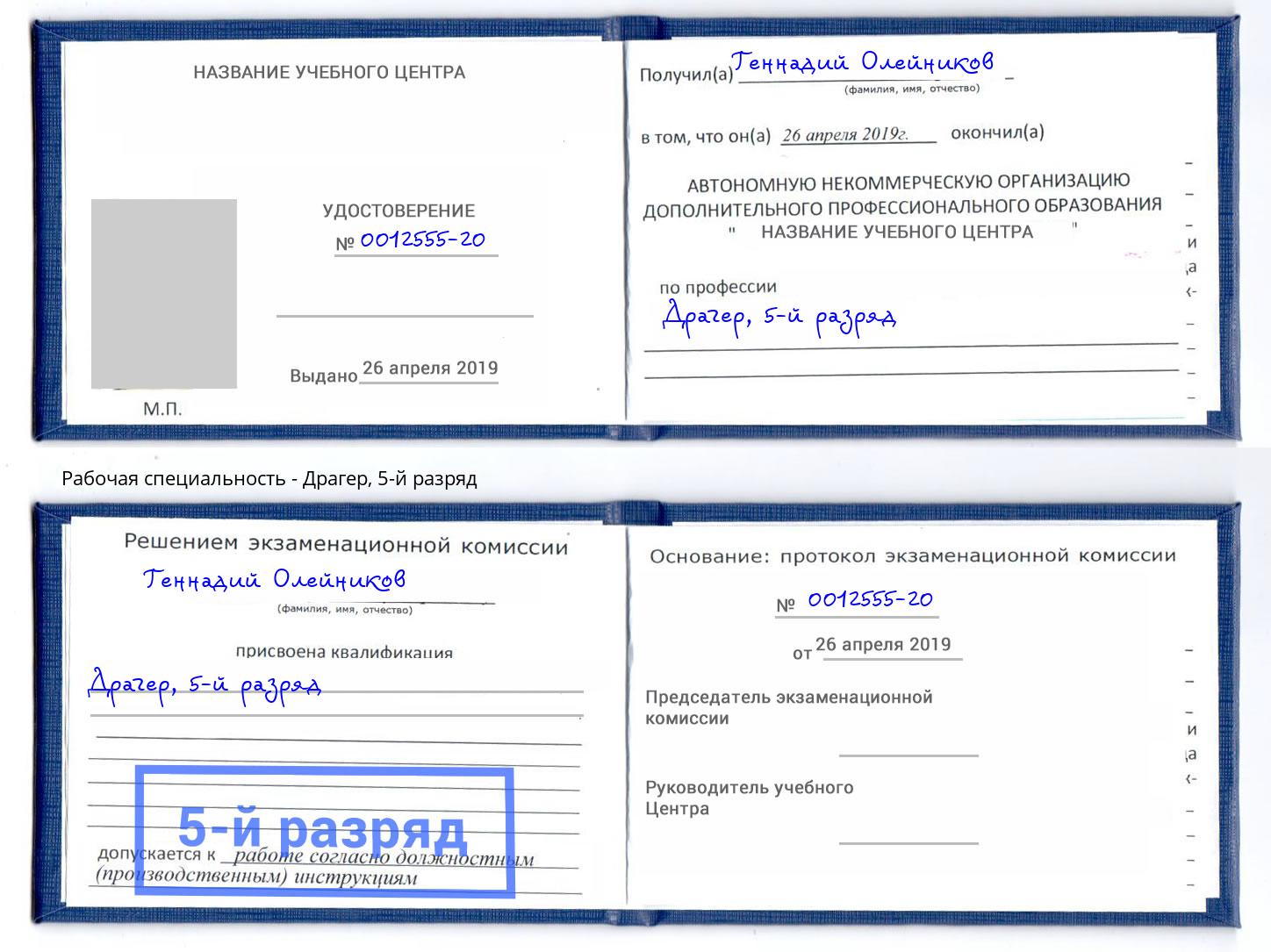 корочка 5-й разряд Драгер Котовск