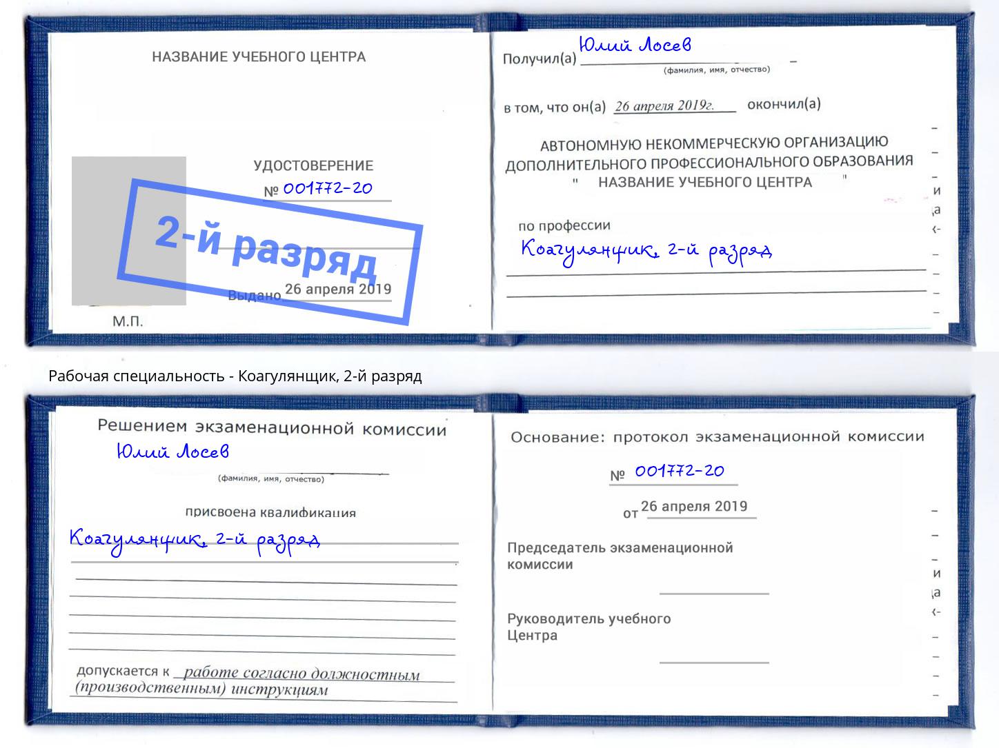 корочка 2-й разряд Коагулянщик Котовск