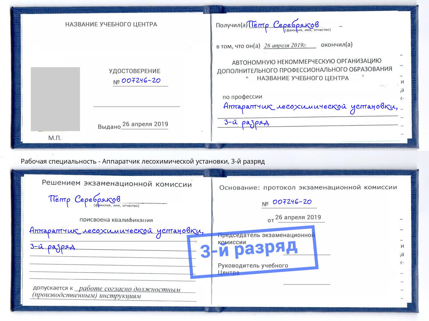 корочка 3-й разряд Аппаратчик лесохимической установки Котовск