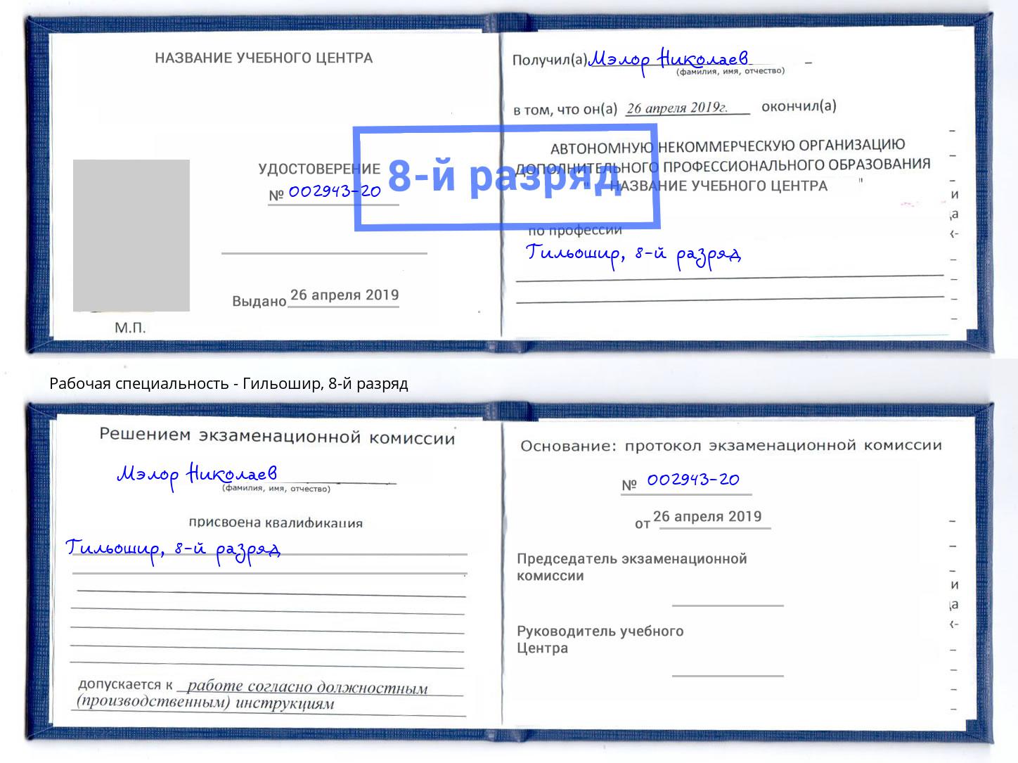 корочка 8-й разряд Гильошир Котовск