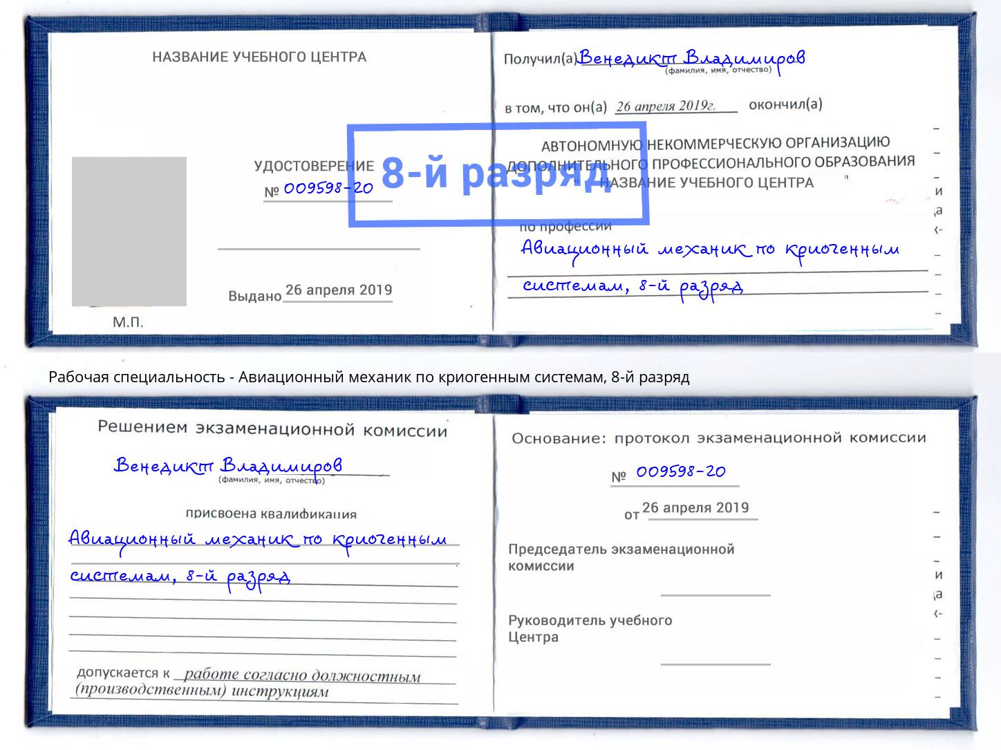 корочка 8-й разряд Авиационный механик по криогенным системам Котовск